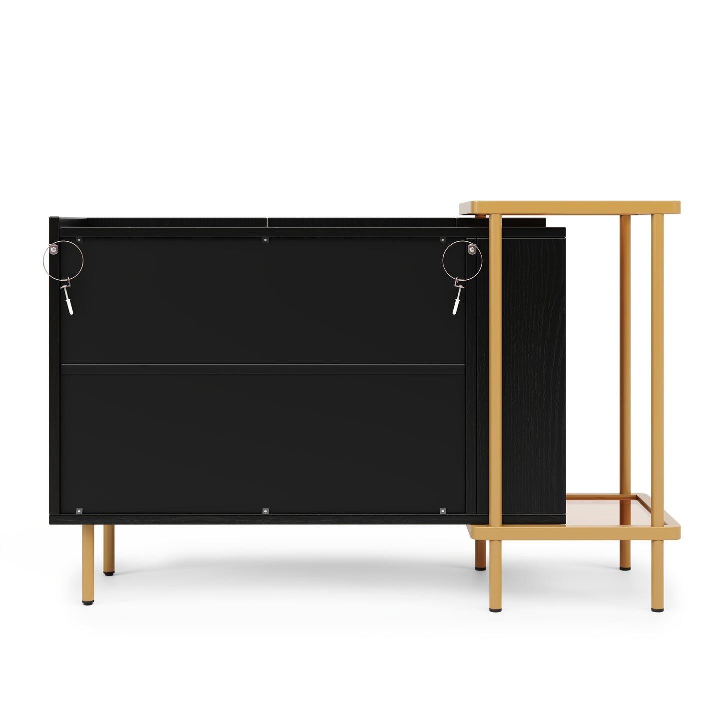 Modern White & Black Metal Sideboard with Glass Doors & Open Shelves - 2-Door Contemporary Storage Cabinet, Space-Saving Design for Small Spaces, 120x40x77.5cm, Durable Metal Construction, Ideal for Living Room, Entryway, Hal