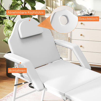 Massagetafel – Draagbare Massagebank – Ontspanningstafel – Therapiebed – Inklapbare Tafel – Verstelbare Rugleuning – Stevig Stalen Frame – Wit Kunstleer Met 4cm Foam