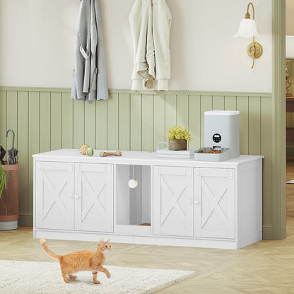 Kattenkast – Kattenbak Kast – Kattenbak Meubel – Kattenhuis – Kattenbakkast – Verborgen Kattenbak Voor 2 Katten – Hoogwaardig Wit MDF – 140 cm Breed