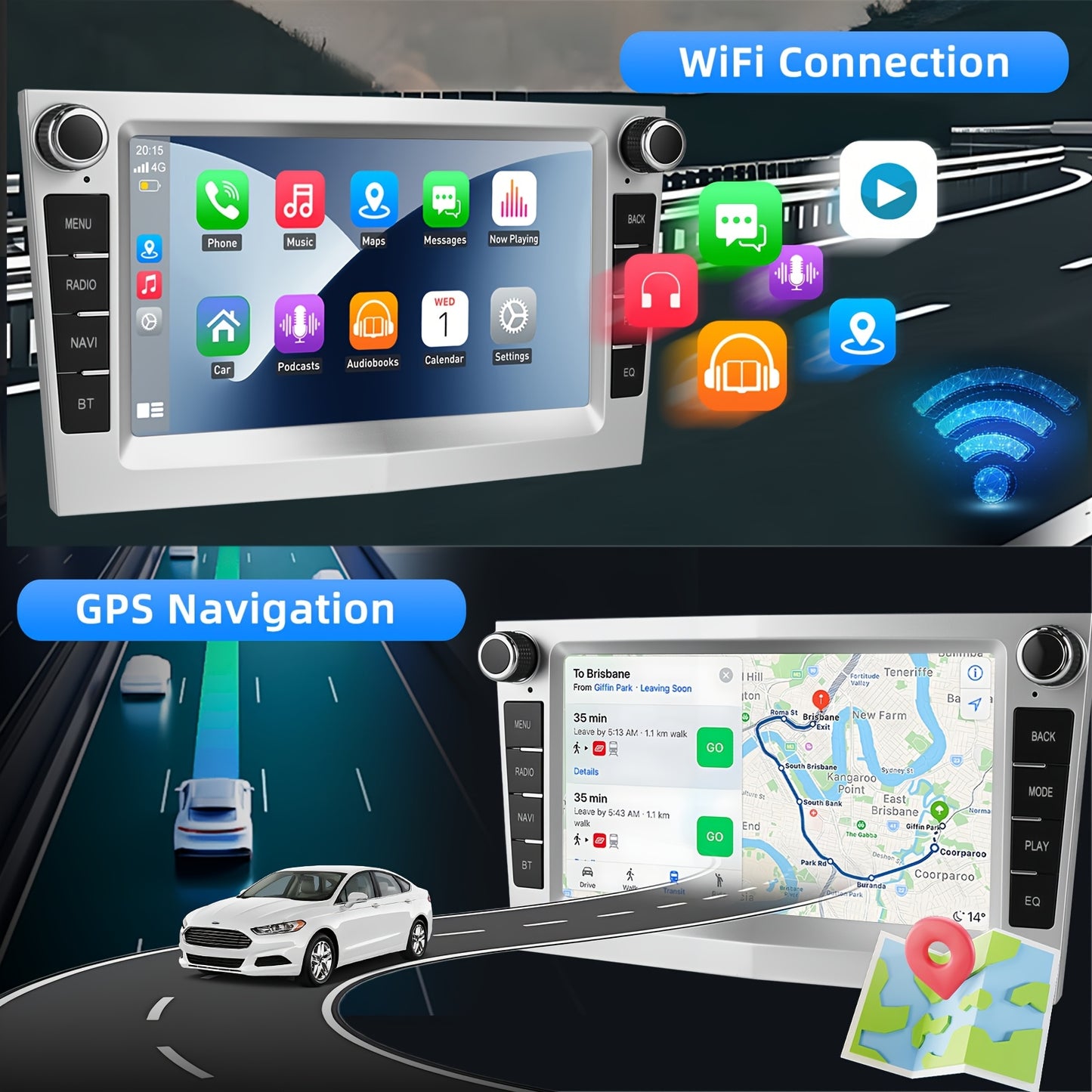 Autostereo – Autoradio – Car Audio – Inbouwradio – Multimedia speler – 7 Inch HD IPS Touchscreen – Android 14 Besturingssysteem – 32GB Opslag – CarPlay & Android Auto – GPS Navigatie – Wifi & Bluetooth