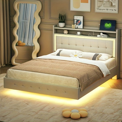 Bedframe – Bed – Tweepersoonsbed – Platformbed – Opbergbed – Modern Minimalistisch Bamboe – Ruimtebesparend – Geen Montage – Beige