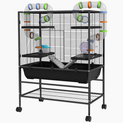 Hamsterkooi – Knaagdierkooi – Gerbilkooi – Knaagdierverblijf – Hamsterkooi Met Buizen – Ruime Leefruimte 109x82x46 cm – Inclusief Looprad & Drinkfles
