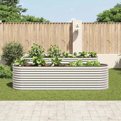 Plantenbak – Bloembak – Tuinbak – Geïntegreerde Tuinbak – Verhoogd Plantenbed – Verzinkt Staal – 320x80x81 cm – Zilver Argento
