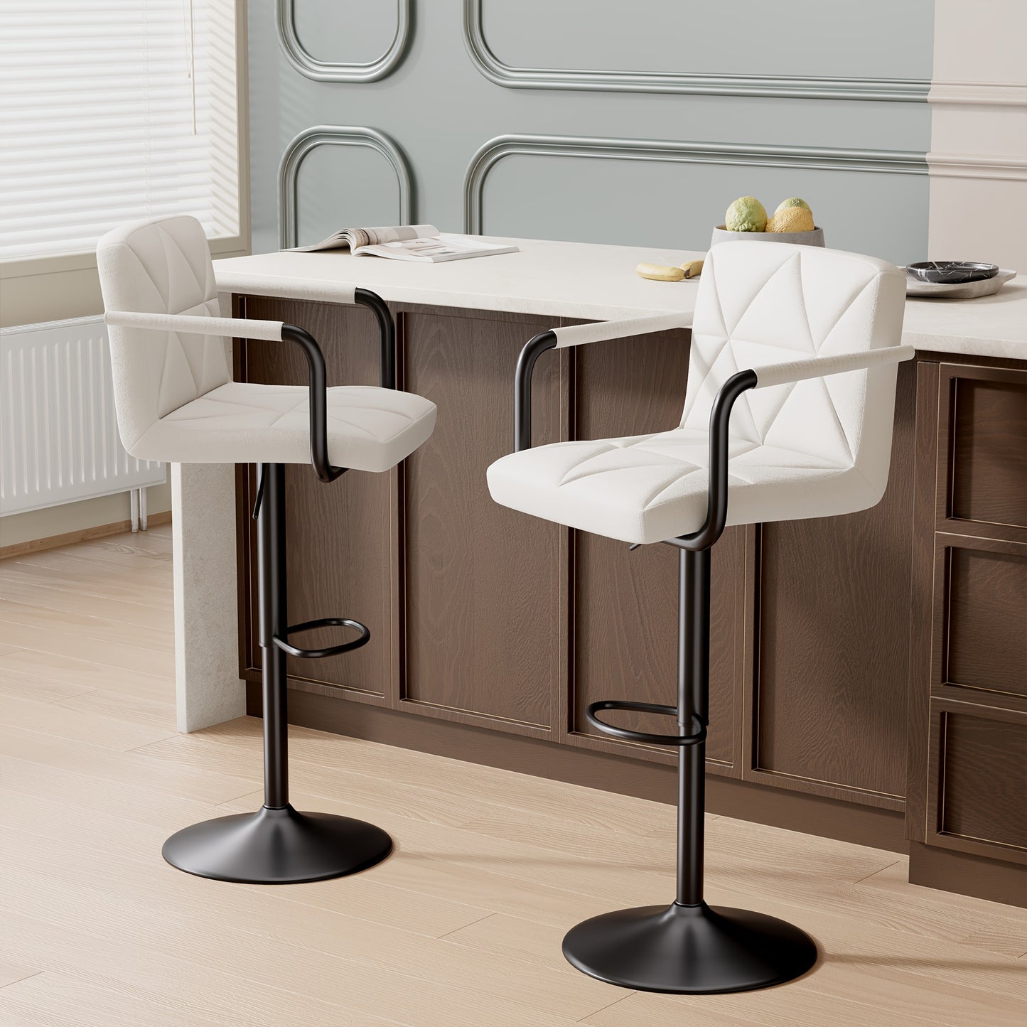 Barstoel – Barkruk – Barstoelen – Barkrukken – Keukenstoel – Verstelbaar – 360° Draaibaar – Ergonomisch Foam Comfort – Stevig Metaal Frame – Set van 2