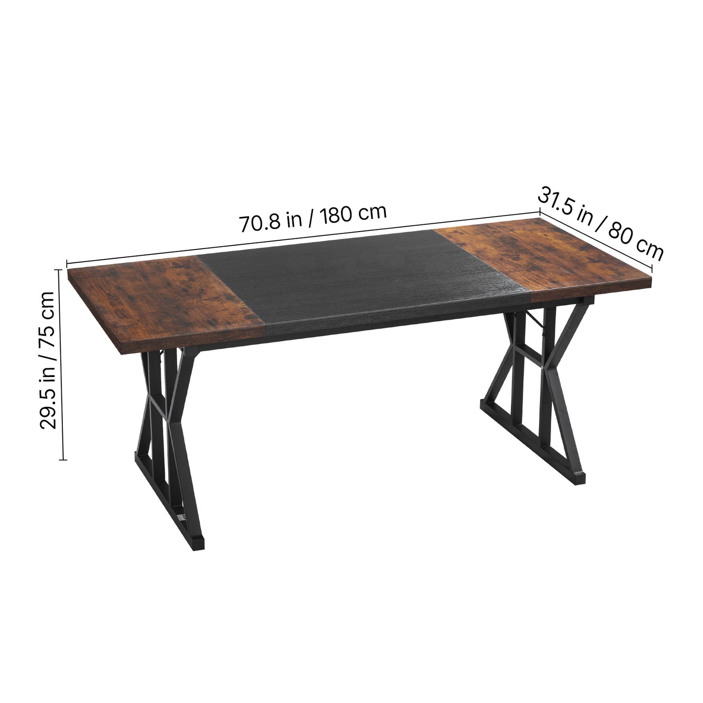 Grote Computerbureau – Bureautafel – Werkplek – Schrijftafel – Laptoptafel – Rustiek Bruin & Zwart – Stevig Carbonstaal Frame – 180x80 cm Groot Werkblad