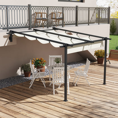 Tuinpaviljoen – Tuinoverkapping – Pergola – Buitenverblijf – Overkapping – Cream – Uitschuifbaar Dak – Metalen Frame – Wandmontage – 3 x 3 Meter