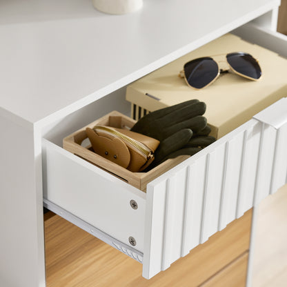 Schoenenkast – Schoenenrek – Schoenenopberger – Opbergkast – Schoenenschuiflade – 2 Klapdeuren – Verstelbare Vakverdeling – MDF Wit/Natuurlijk Hout – 60x35x110 cm