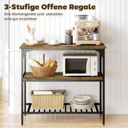 3-Tier Heavy-Duty Kitchen Shelf with Steel Frame & Wood Shelves - Rustic Black Finish, Space-Saving Vertical Storage Cabinet Organizer with Lower Shelf, Sturdy Countertop/Bathroom/Office Shelf, Easy Assembly, Modern Farmhouse