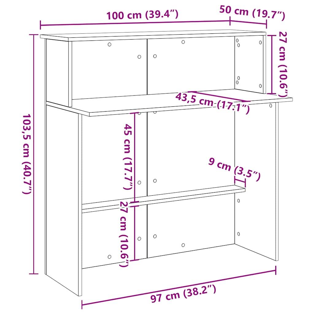 Balie – Receptiebalie – Ontvangstbalie – Kantoorbalie – Bureaubalie – Wit Houten Design – Compacte Afmetingen 100x50x103,5 cm