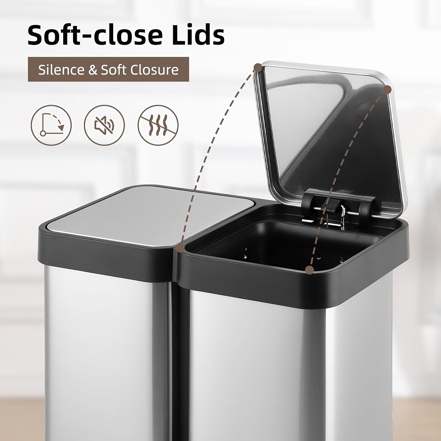 Afvalbak – Prullenbak – Vuilnisbak – Recyclingbak – Afvalemmer – 40L Dual Compartiment – Roestvrijstaal Vingerafdrukbestendig – Handsfree Voetpedaal