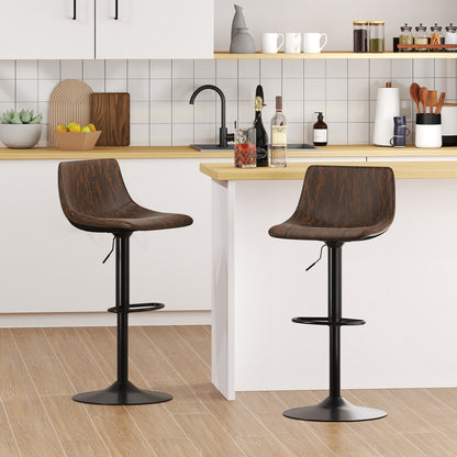 Barstoelen – Barkrukken – Barstoeltjes – Keukenkrukken – Verstelbare Zithoogte – 360° Draaibaar – Velvet Bekleed – Metaal Frame – Set van 2 – Rustiek Bruin
