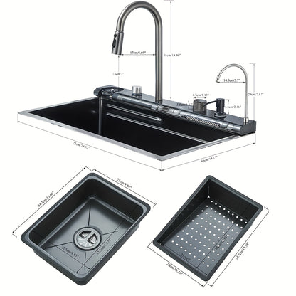 RVS Spoelbak – Keukenspoelbak – Inbouwspoelbak – Spoelbak Met Kraan – Enkele Kom – Donkergrijs – Ruimtebesparend Design – Krasbestendig RVS