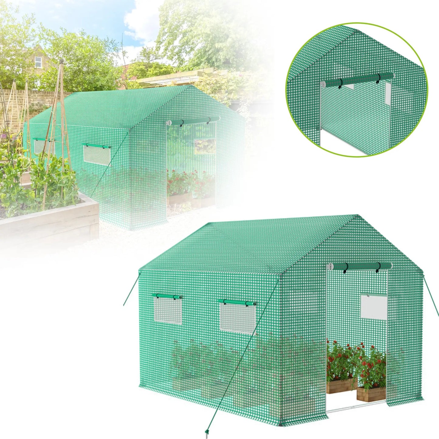Kas – Kweekkas – Tuinkas – Broeikas – Plantenkas – 4,5x2x2 Meter – UV-bestendig Meshfolie – Ventilatieramen
