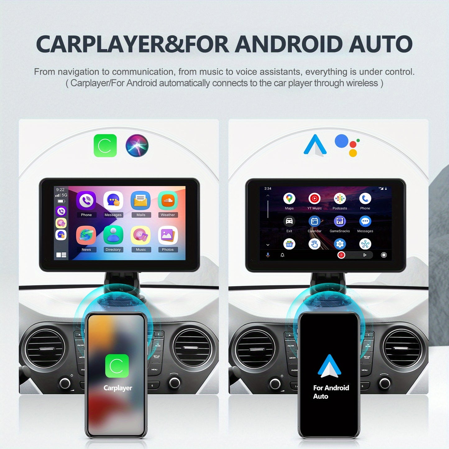 7-inch Autoradio – Car Player – Multimedia Systeem – Auto Entertainment – Draagbare Stereo – Draadloze CarPlay – Android Auto – Nachtzicht Camera Ondersteuning – 1024x600 IPS Scherm – Ingebouwde Speaker