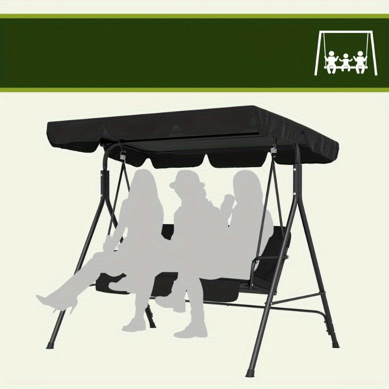 3-zits Tuinschommel – Tuinbank Schommelstoel – Buitenbank Schommel – Terrasschommel – Tuinmeubel Schommel – Verstelbaar Dak – Stabilisator Stalen Frame – Zwart – 172x110x153 cm