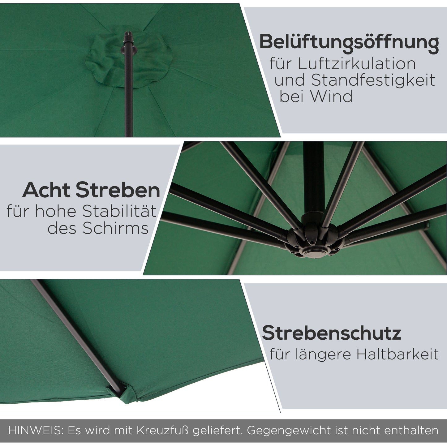 Parasol – Tuinparasol – Zonnescherm – Buitenparasol – Terrasparasol – Crèmekleurig – Diameter 3 Meter – Stalen Frame – Handmatige Kurkbediening