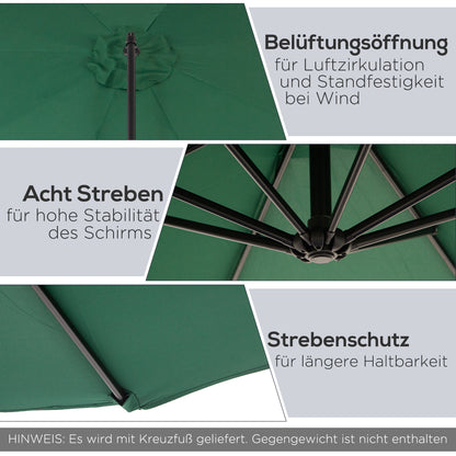 Parasol – Tuinparasol – Balkonparasol – Terrasparasol – Strandparasol – Stevig Stalen Frame – Handkurk Openen – Grijs Ø 2,95 m