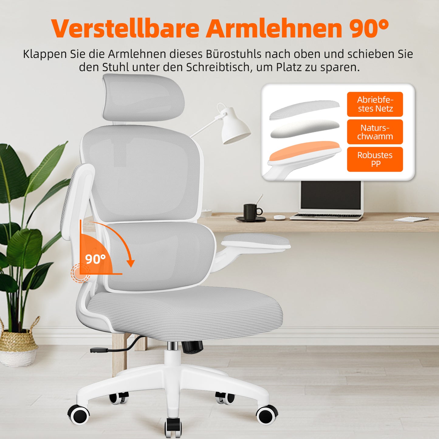 Office Chair with Adjustable Headrest, Armrests, and Lumbar Support, Load Capacity up to 150 kg