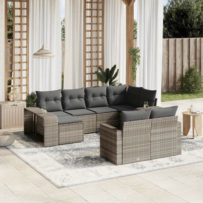 Tuinmeubelset – Lounge Set – Buitenmeubels – Terrasmeubilair – Balkonmeubels – 10-delig – Weerbestendig Poly Rattan – Comfortabele Afneembare Kussens Hellgrijs