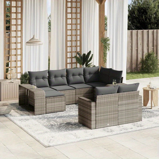 Tuinmeubelset – Lounge Set – Buitenmeubels – Terrasmeubilair – Balkonmeubels – 10-delig – Weerbestendig Poly Rattan – Comfortabele Afneembare Kussens Hellgrijs