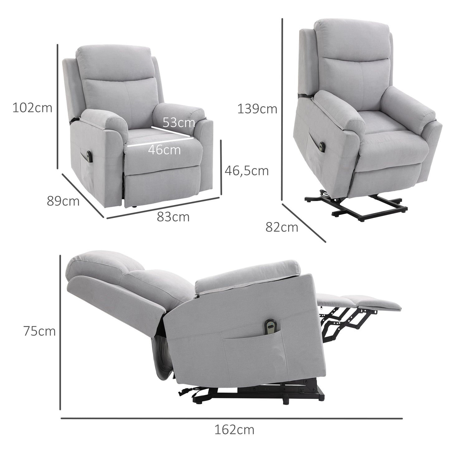 Relaxfauteuil – Relaxstoel – Ligstoel – Elektrische Fauteuil – Sta-op Stoel – Verstelbare Rugleuning 160° – Elektrisch Verstelbare Voetensteun – Polyester Linnen Look Lichtgrijs