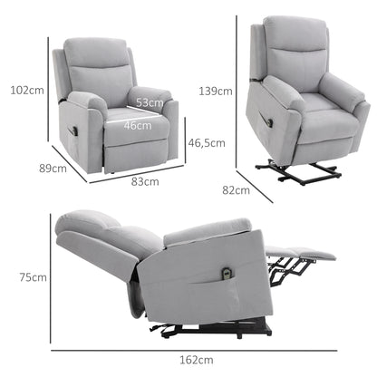 Relaxfauteuil – Relaxstoel – Ligstoel – Elektrische Fauteuil – Sta-op Stoel – Verstelbare Rugleuning 160° – Elektrisch Verstelbare Voetensteun – Polyester Linnen Look Lichtgrijs