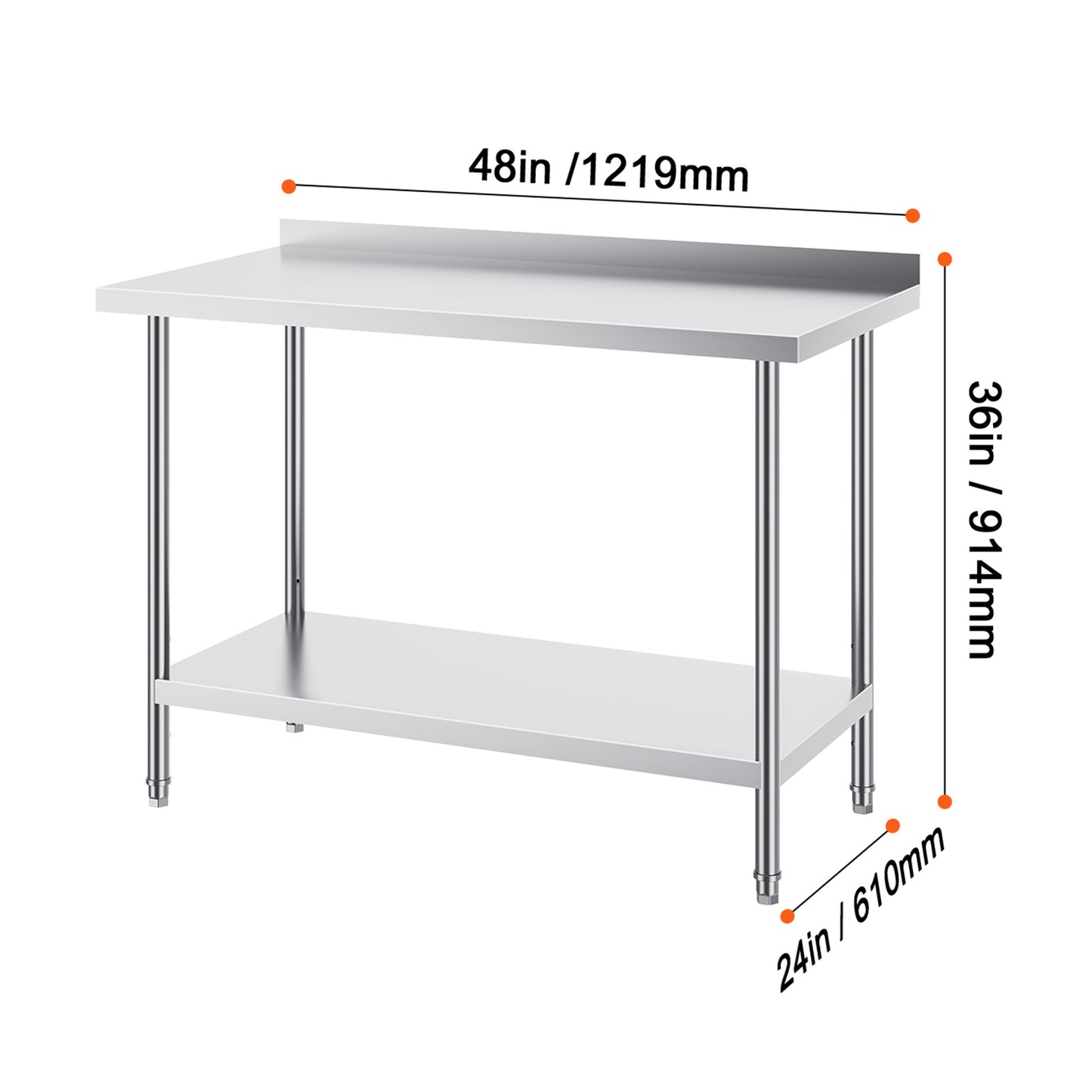 Werktafel – Werkbank – Opstelling – Prep Tafel – RVS Werktafel – 61x122 cm – 3 Verstelbare Planken