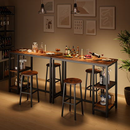 Barset – Bartafelset – Barkrukken – Bartafel – Barmeubel – Zwart & Rustiek Bruin – Compact Ontwerp – Inclusief Wijnrek & Opbergruimte