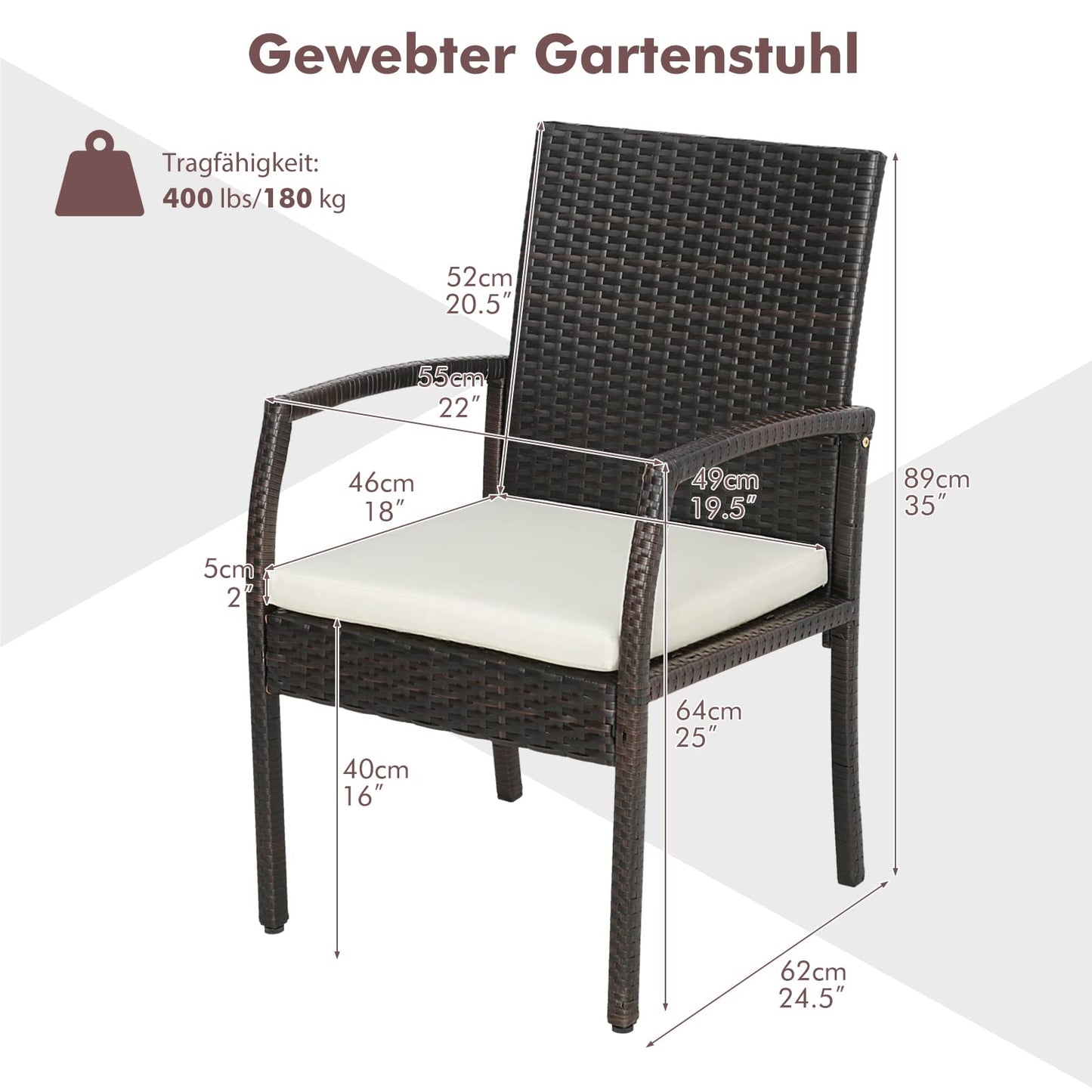 Tuinstoel – Rattan Stoel – Tuinstoelen Set – Balkonstoel – Terrasstoel – Ergonomisch Comfort – Weerbestendig PE-Rattan