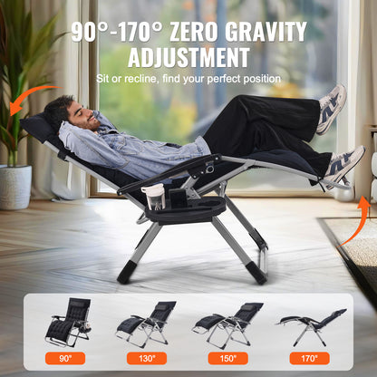 Zero Gravity Relaxstoel – Ligstoel – Lounge Stoel – Tuinstoel – Verstelbare Stoel – Zwart – Draagvermogen 227 kg – Verstelbare Leunstand 90°-170°