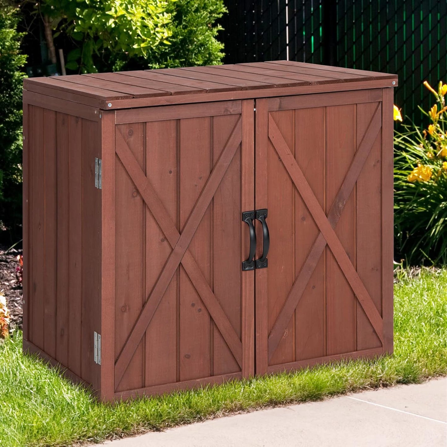 Houten Opbergkast – Tuinkast – Bergkast – Buitenberging – Gereedschapskast – Massief Dennenhout – Ruime Opbergruimte 77x56x72 cm