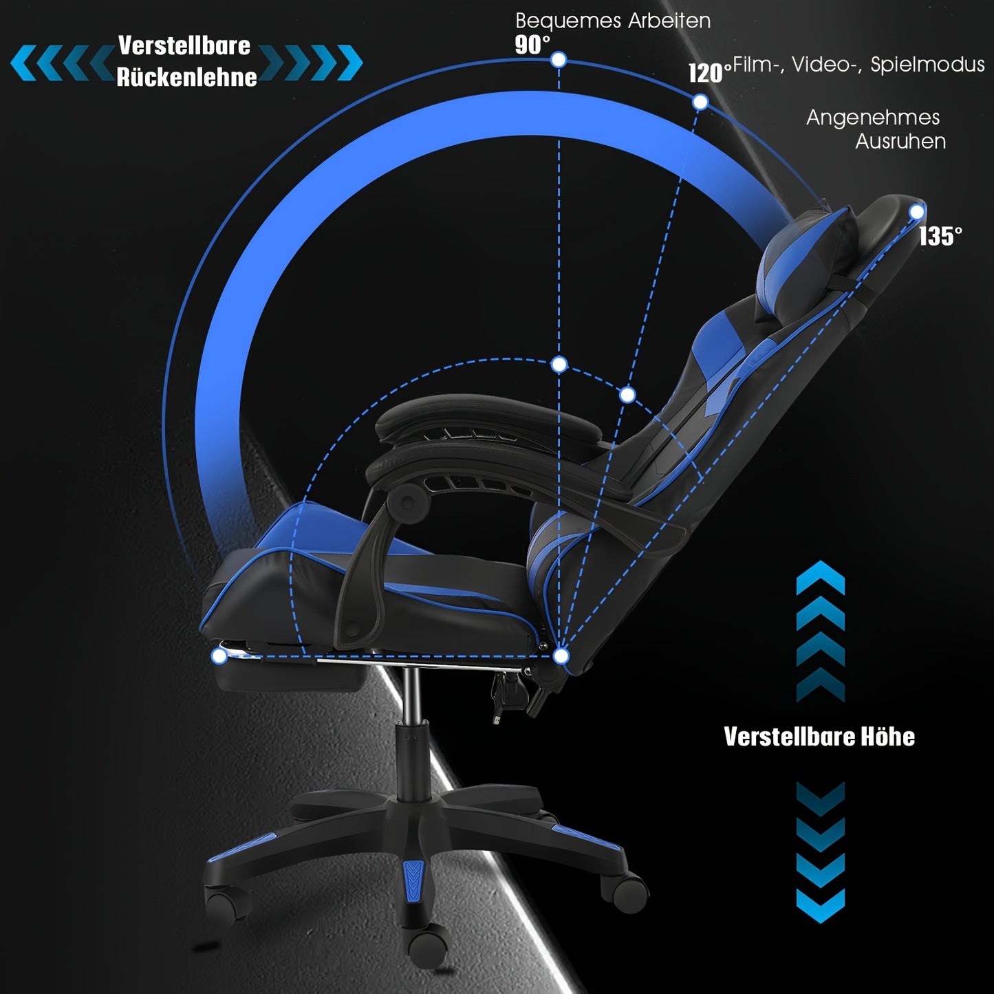 Gamingstoel – Gamestoel – Gaming Chair – Bureaustoel – Game Stoel – Ergonomisch – Verstelbare Hoogte & Voetsteun – 360° Draaibaar Met Rug- en Nekondersteuning – Zwart/ Rood