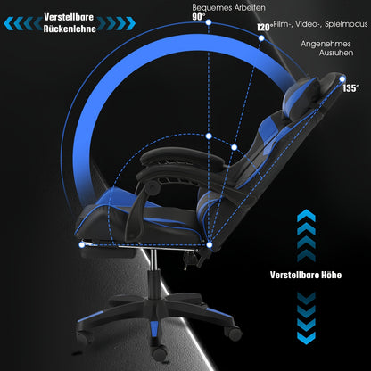 Gamingstoel – Gamestoel – Gaming Chair – Bureaustoel – Game Stoel – Ergonomisch – Verstelbare Hoogte & Voetsteun – 360° Draaibaar Met Rug- en Nekondersteuning – Zwart/ Rood
