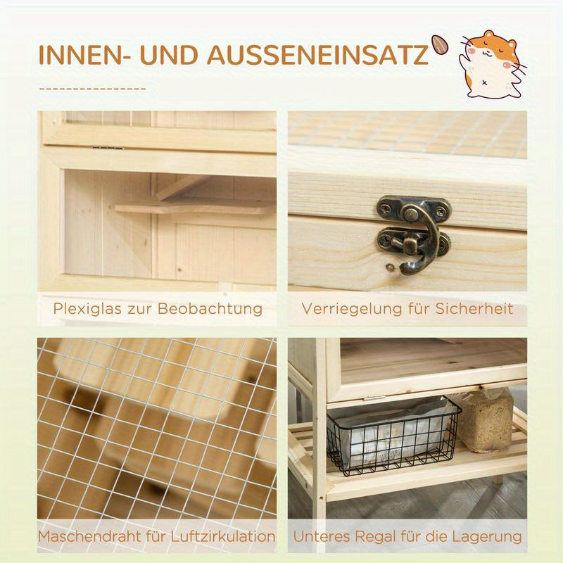Hamsterkooi – Knaagdierskooi – Kleine Dierenkooi – Houten Kooi – Rodent Kooi – Vijf Niveaus Met Trappen – Groot Formaat 60x40x120 cm