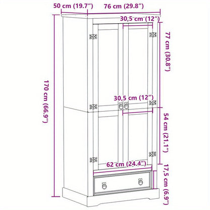 Kledingkast – Garderobekast – Opbergkast – Kleerkast – Kast – Massief Dennenhout – Compact 76x50x170 cm