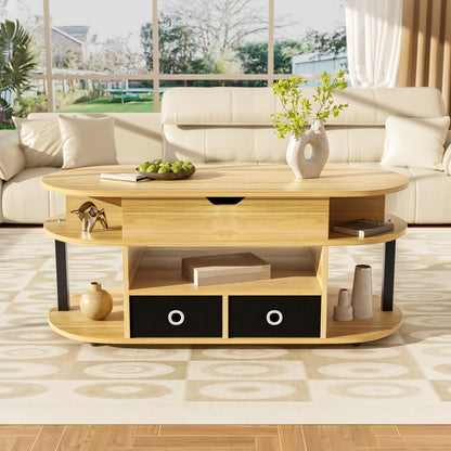Salontafel – Koffietafel – Tafeltje – Verhoogbare Tafel – Houten Tafel – Verstelbare Hoogte – Hardhout Met Opbergruimte