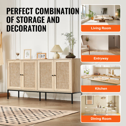Rattan Opbergkast – Opbergmeubel – Kast – Sideboard – Buffetkast – 150 cm Breed – Handgevlochten Rattan – Verstelbare Planken
