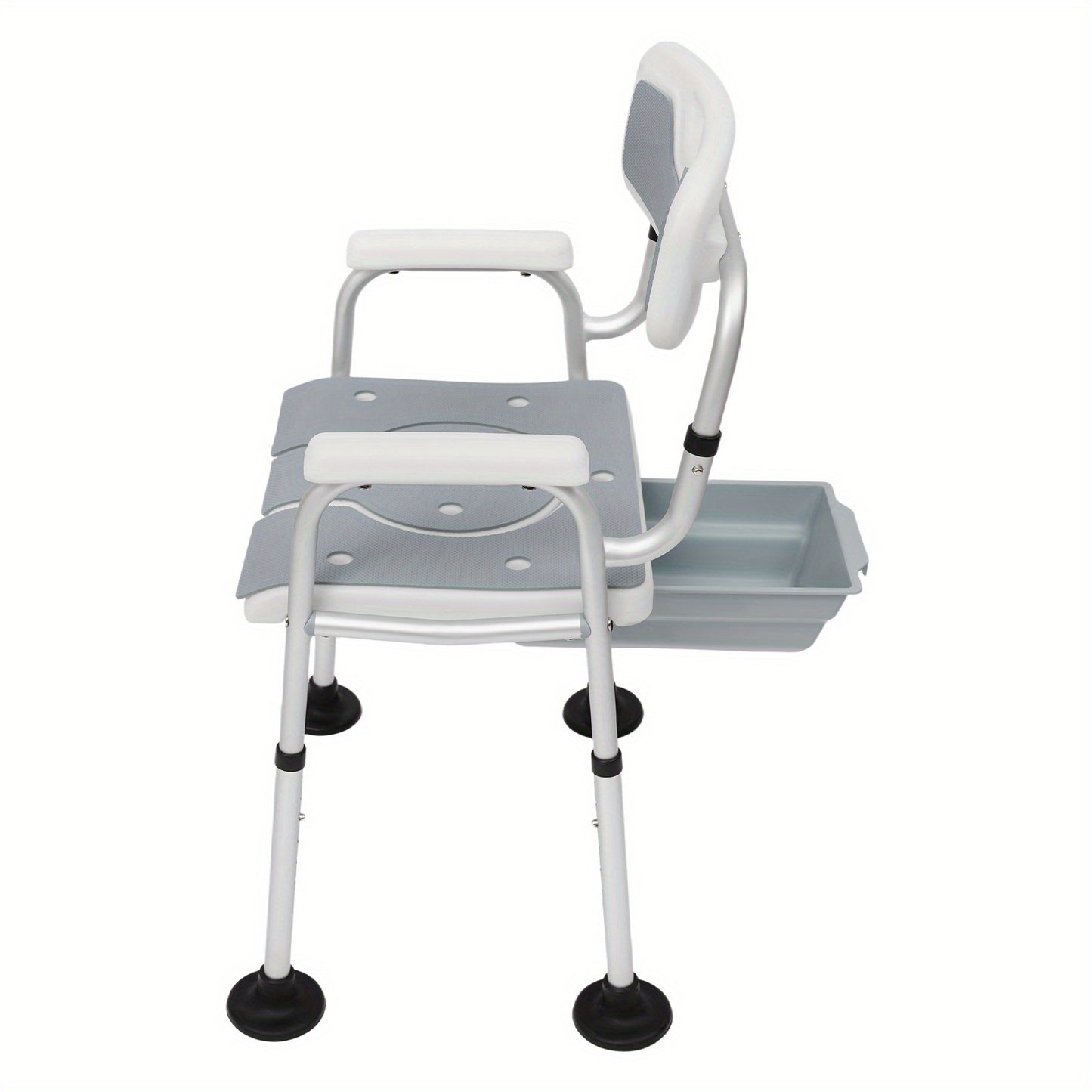 Douchekruk – Douchezitje – Douchestoel – Badkruk – Douchebankje – Verstelbaar 79-88 cm – Antislip Voetkussens Grijs