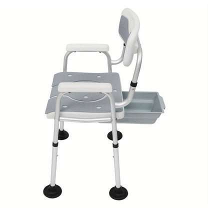 Douchekruk – Douchezitje – Douchestoel – Badkruk – Douchebankje – Verstelbaar 79-88 cm – Antislip Voetkussens Grijs