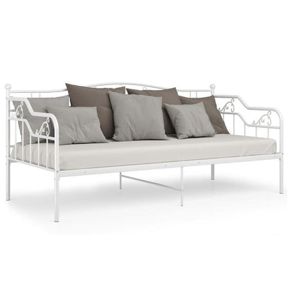 Metalen Bedframe – Bedframe – Sofa Bed – Slaapbank – Gastenkamer Bed – Wit – 90x200 cm – Inklapbaar & Duurzaam – Houten Latten Ondersteuning