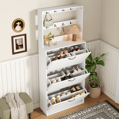 Haltafel – Sidetable – Wandtafel – Bijzettafel – Opbergkast – Wit – Verticale Ruimtebesparende Opberger – 3 Flipdeuren Met 8 Haken – 3,2+ Kubieke Voet Opbergruimte