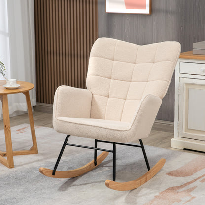 Retro Schommelstoel – Schommelstoel – Schommelstoel Met Armleuning – Relaxstoel – Houten Schommelstoel – Massief Hout – Compact Formaat 98x71x101 cm – Beige