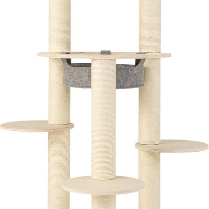 Krabpaal – Krabmeubel – Kattenboom – Krabton – Kattenhuis – Hout en Sisal – 150 cm Hoog – Met Hangmat