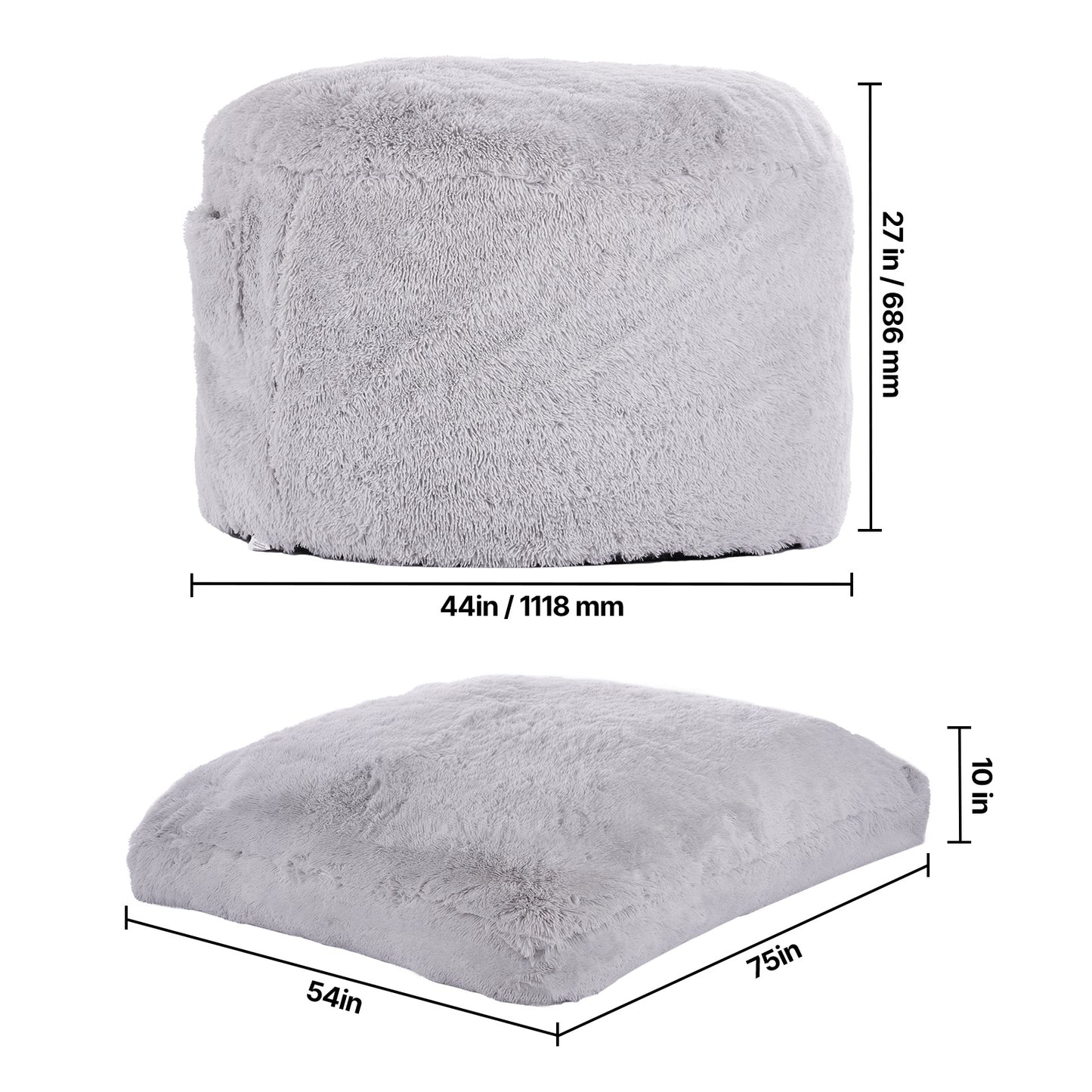 Zitzakbank – Zitzak – Poef – Loungestoel – Slaapstoel – Verstelbaar – Memory Foam Vulling – Wasbare Hoes – Groot Formaat – Grijs