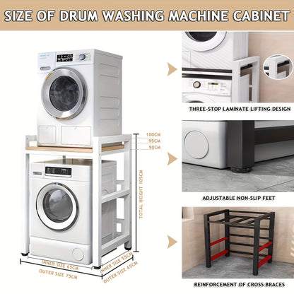 Wasmachine Rek – Wasmachine Ombouw – Droger Rek – Opbergrek – Wasmachine Kast – Verstelbaar Hoogte – Stevig Kunststof & Metaal