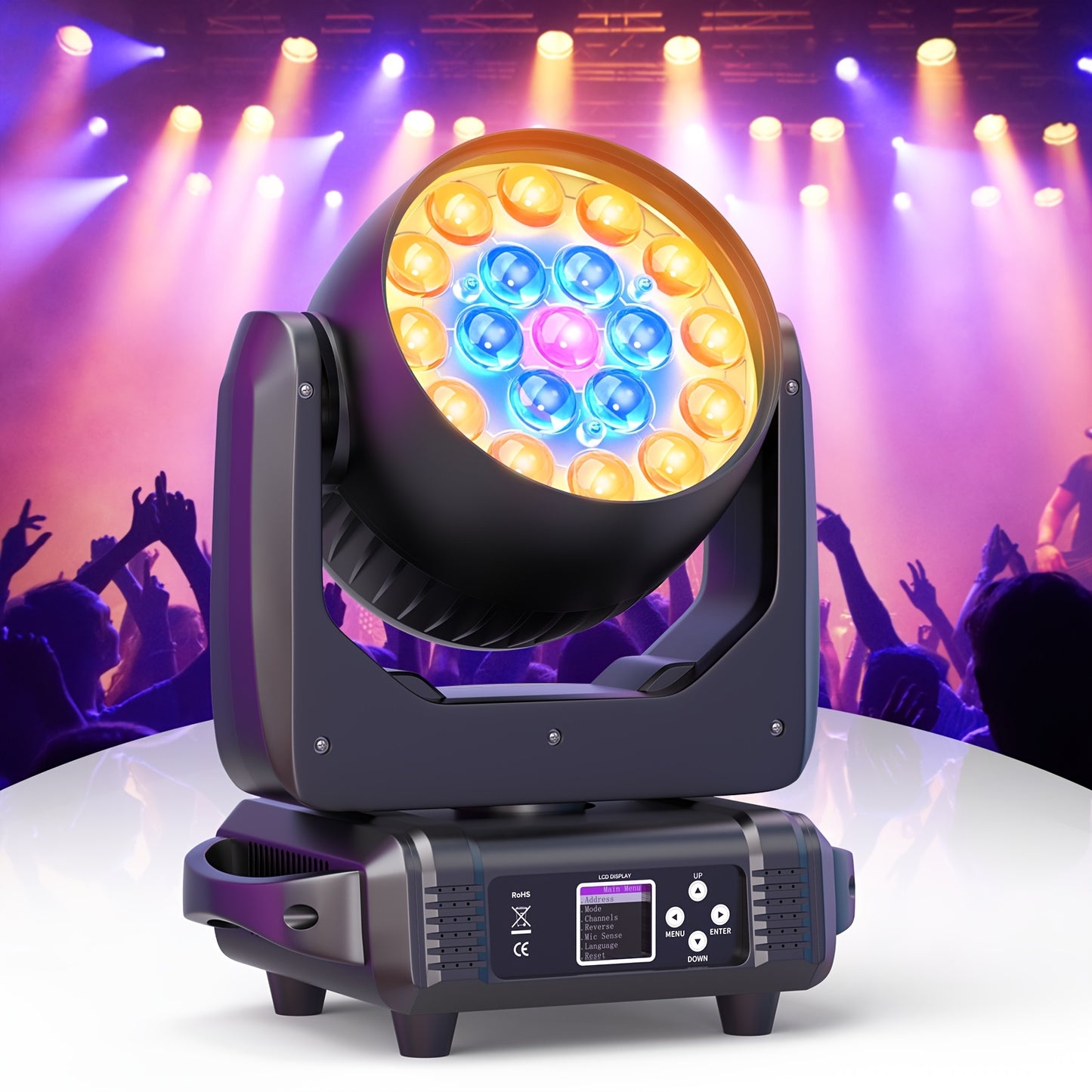 19x15W LED Moving Head Light – Professionele Verlichting – RGBW DJ Licht – Zoomfunctie – Strobe & Dimmer – Pan & Tilt Beweging