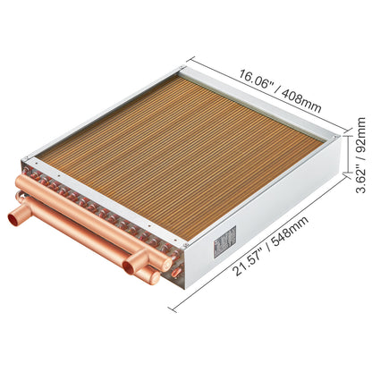 Warmtewisselaar – Warmteoverdrager – Warmtewisselaar Voor Zwembad – Koelwisselaar – Thermische Wisselaar – 16” x 16” Grootte – 3 Rijen 3/8” Koperen Buizen