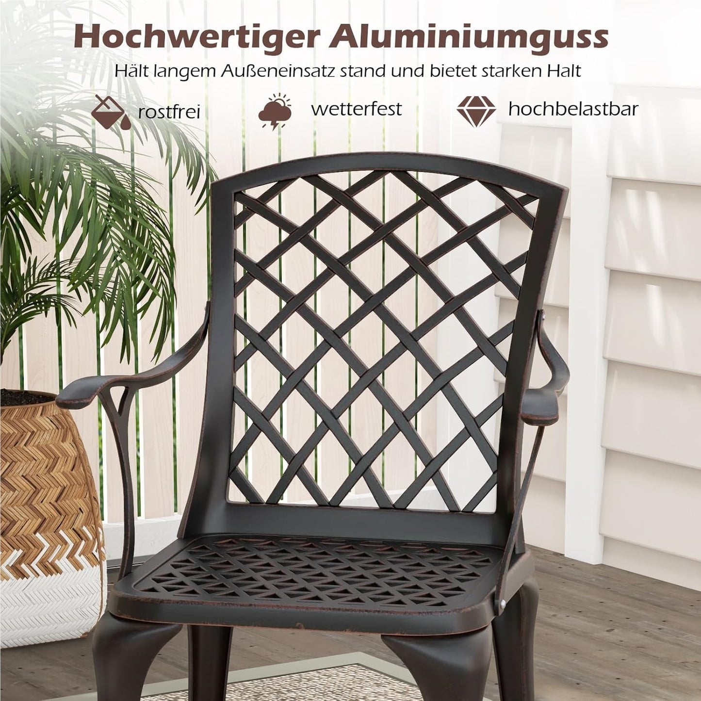 Aluminium Tuinstoelen – Terrasstoelen – Balkonstoelen – Buitenstoelen – Tuinmeubilair – Weerbestendig – Ergonomisch Met Armleuningen – Koper Rood – Set van 2