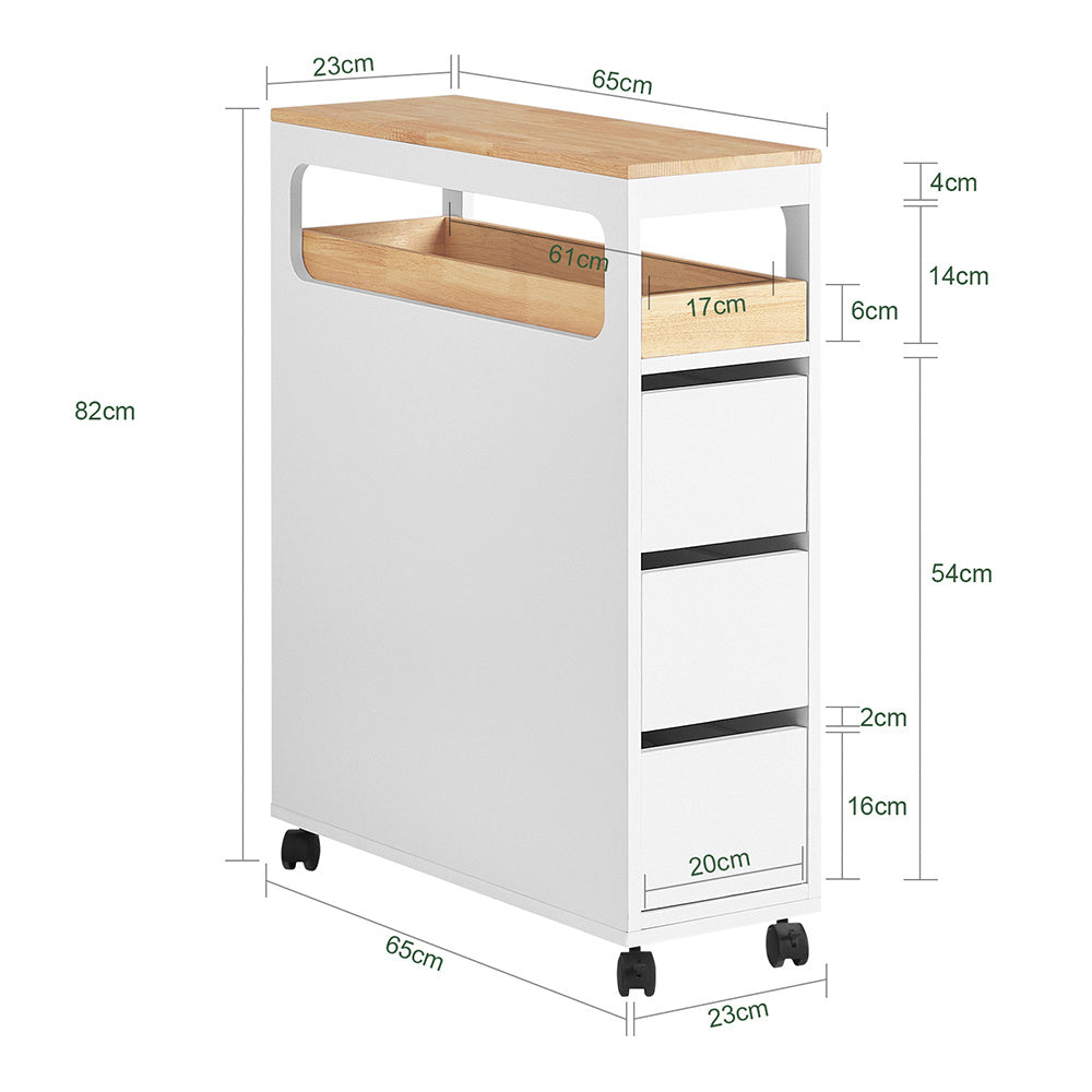 Badkamerkast – Badkamermeubel – Opbergkast – Kolomkast – Ladekast – Compact 65x23x82 cm – MDF Met Bamboe Blad