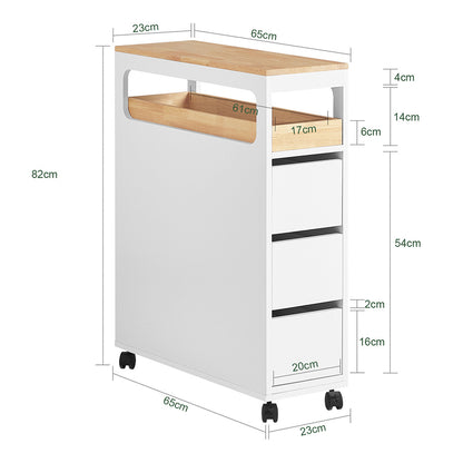Badkamerkast – Badkamermeubel – Opbergkast – Kolomkast – Ladekast – Compact 65x23x82 cm – MDF Met Bamboe Blad